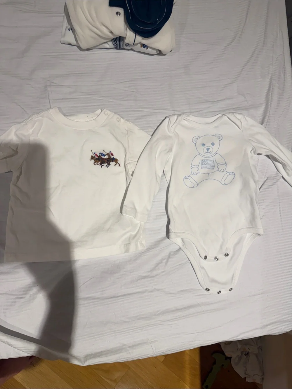 Ralph Lauren White Baby Polo Players Tee & Bear Snap Bodysuit